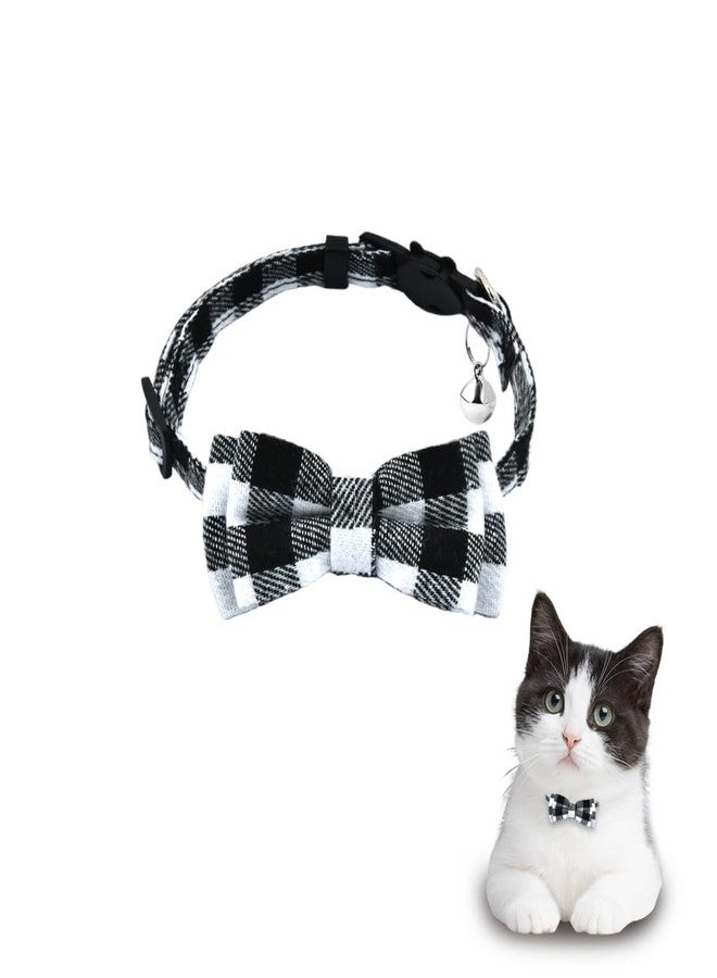 Sdopbinbin Dog Cat Collar Bowtie Breakaway Adjustable Cat Collar with Bow Tie for Cat Black and White Bow Tie Collar for Cats Dog with Bell Collar for Small Cats Dogs Checkered Collar Bow Tie for Puppy Kitten - Image 1